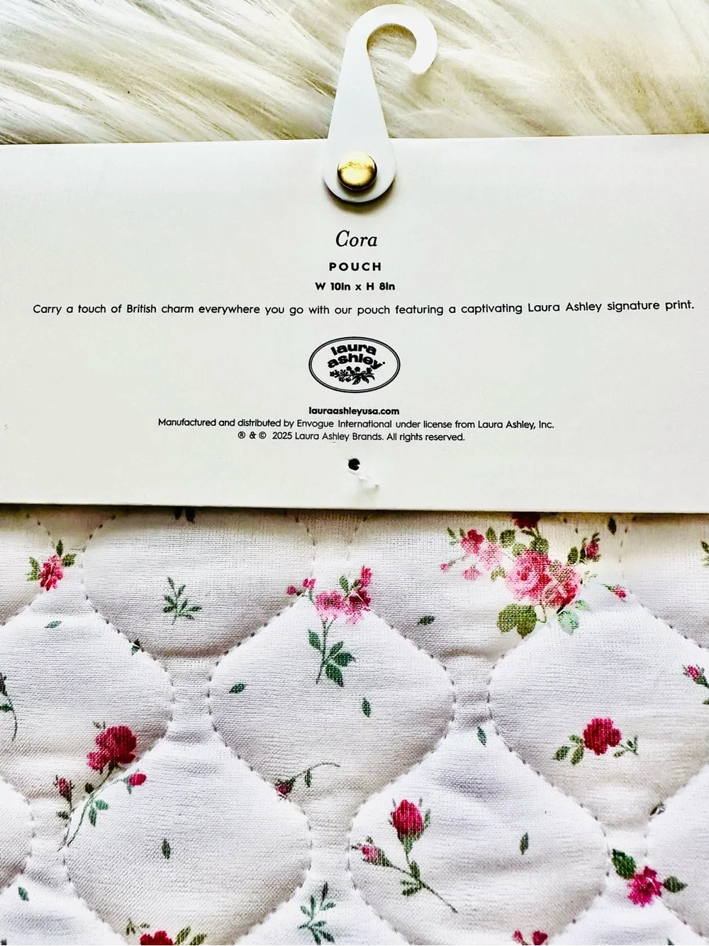 LAURA ASHLEY “Cora” Floral Quilted Zip Pouch with Pink Striped Lining - NEW